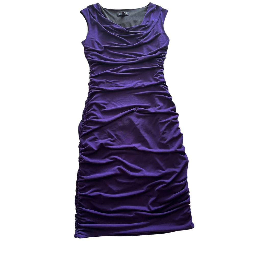Enfocus Studio Womens Purple Ruched Cowl Neck Sleeveless Sheath Dress Size 6